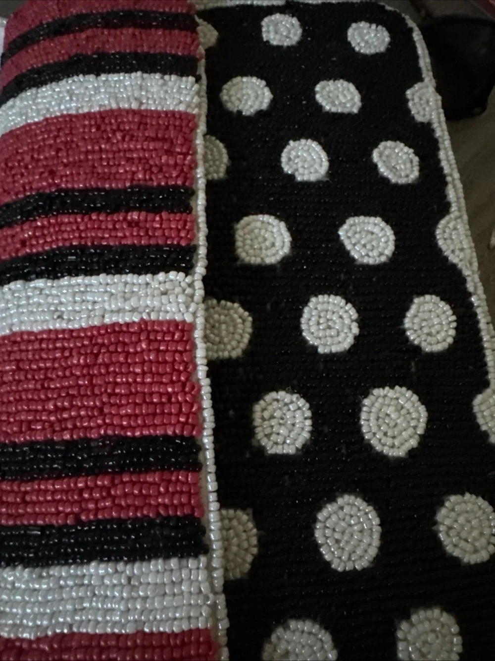 Hand-Beaded Accent Tote in Red, Black & White NWT